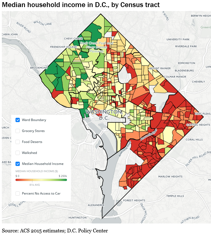 Household income in DC by census tract