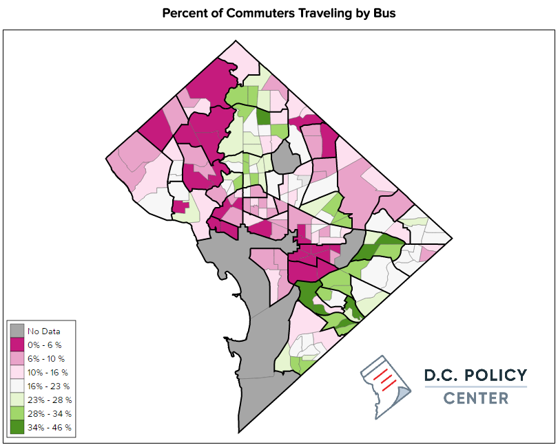 Percent of DC commuters traveling by bus