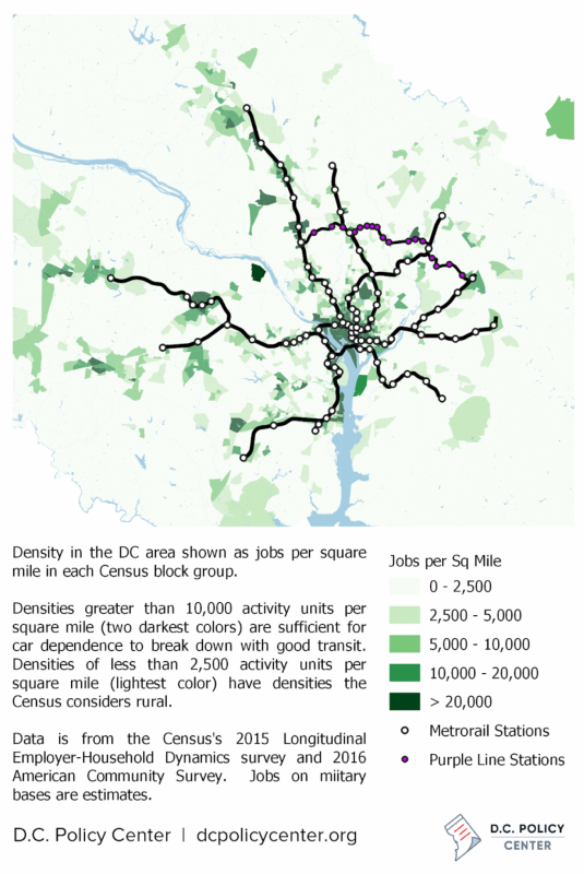 Density of jobs in the D.C. region