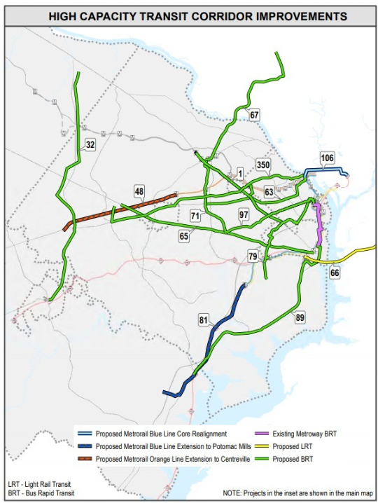 Map of NVTA proposed transit improvements.