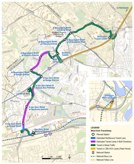 The proposed Alexandria West End Transitway. Image by City of Alexandria.