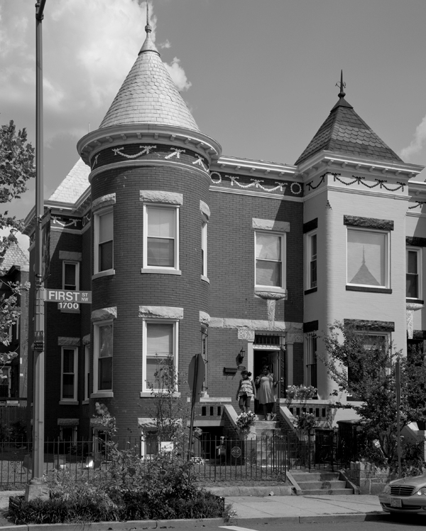 Typical three-story, turreted Bloomingdale houses, photographed in 2013 on the 1700 block of First Street NW. Courtesy, Library of Congress, Carol M. Highsmith Archive. 