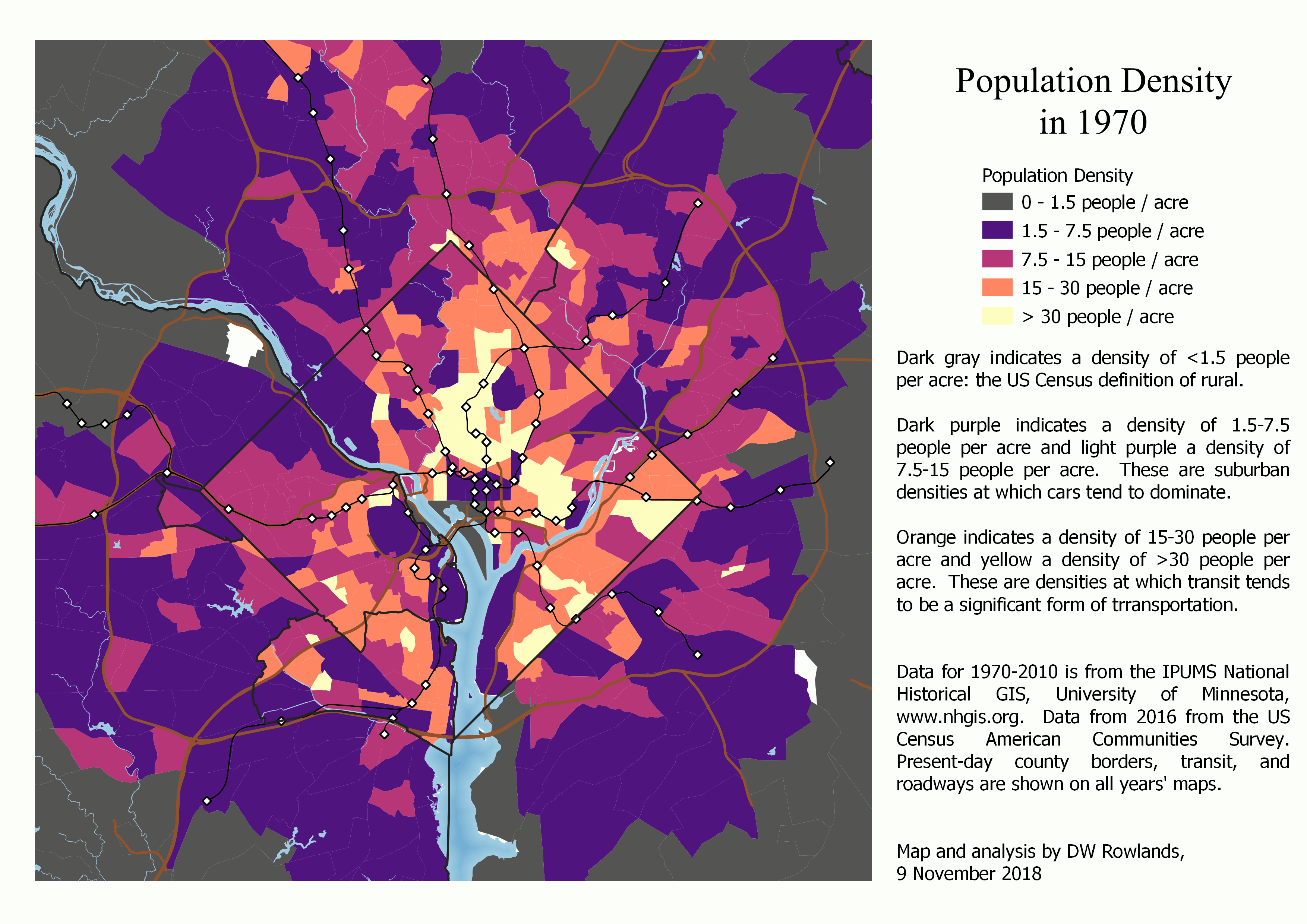 Animated map of changes in population density in the beltway (DC metro region), 1970-2010