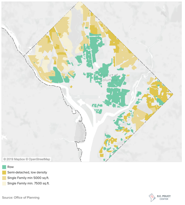FIG 2. Current zoning map of allowable single-family dwellings in D.C.
