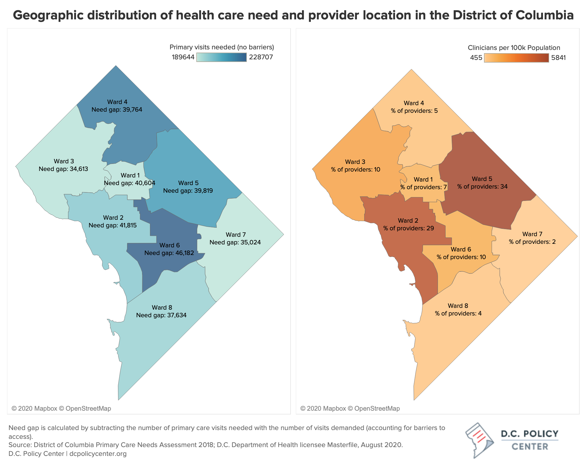 geographic distribution of primary care need and provider location in DC