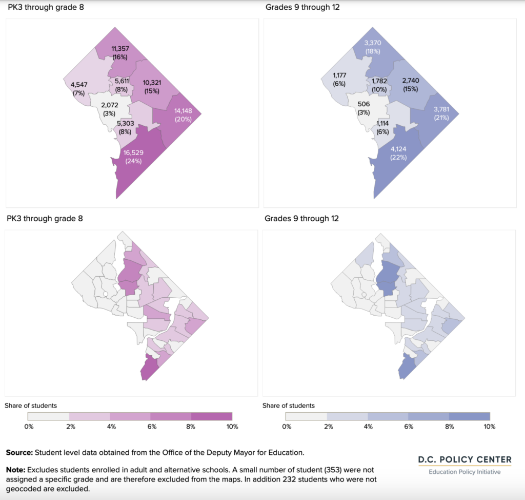 graph of Public school students by ward and neighborhood of residence, school year 2021-22