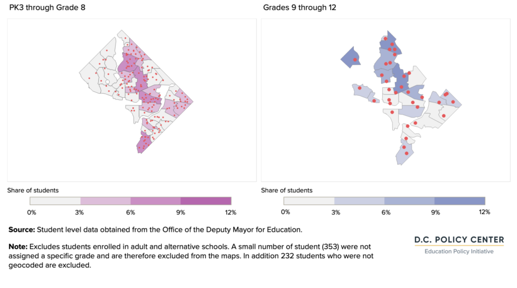 graph of Distribution of public school students by the neighborhood of the school they attend, school year 2021-22