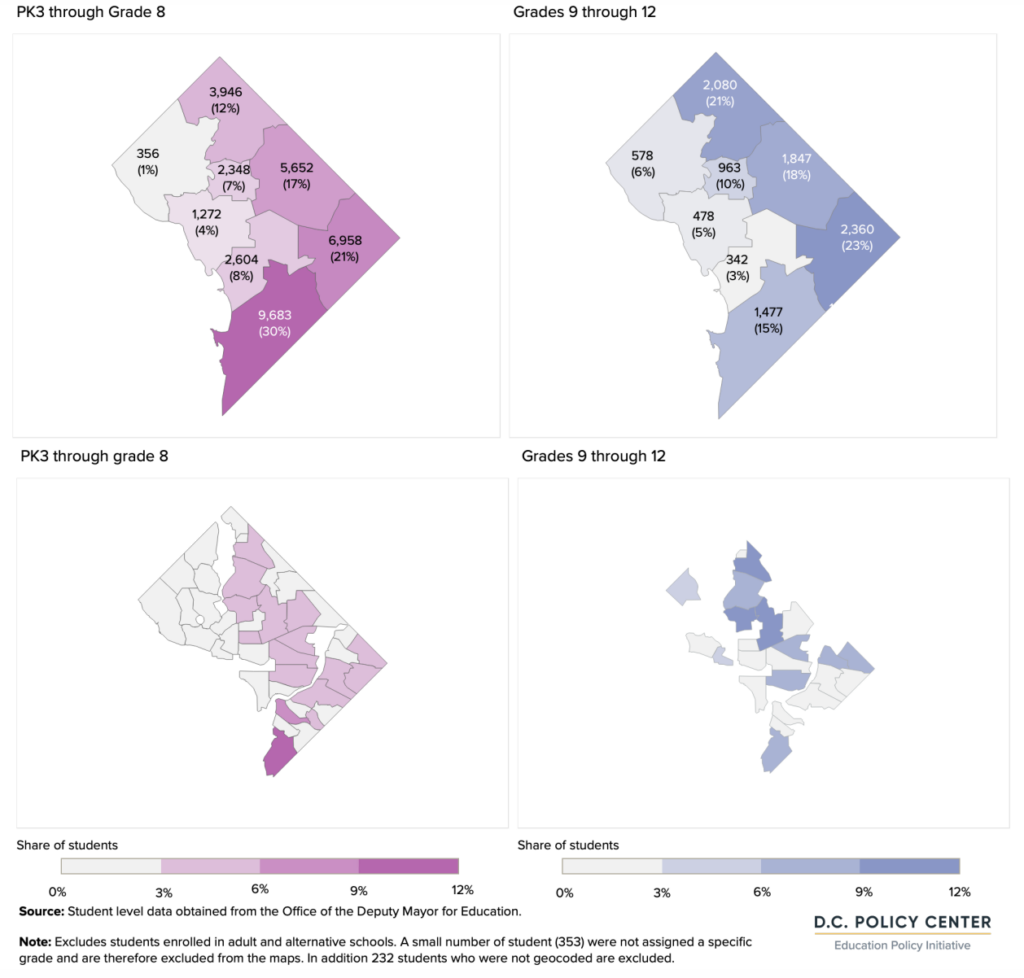 graph of D.C. public school students designated as at risk, by their school location, school year 2021-2022