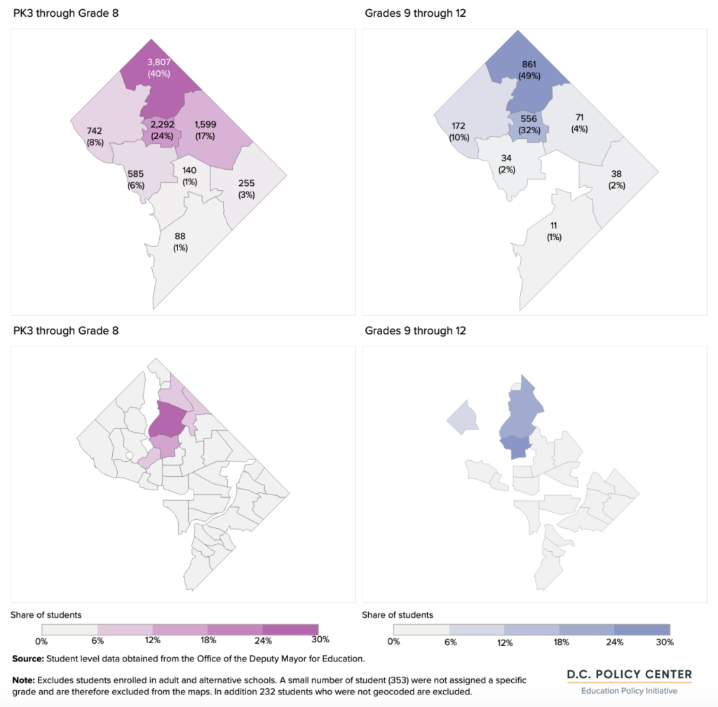 graph of English learners, by the ward and neighborhood of their school, school year 2021-22