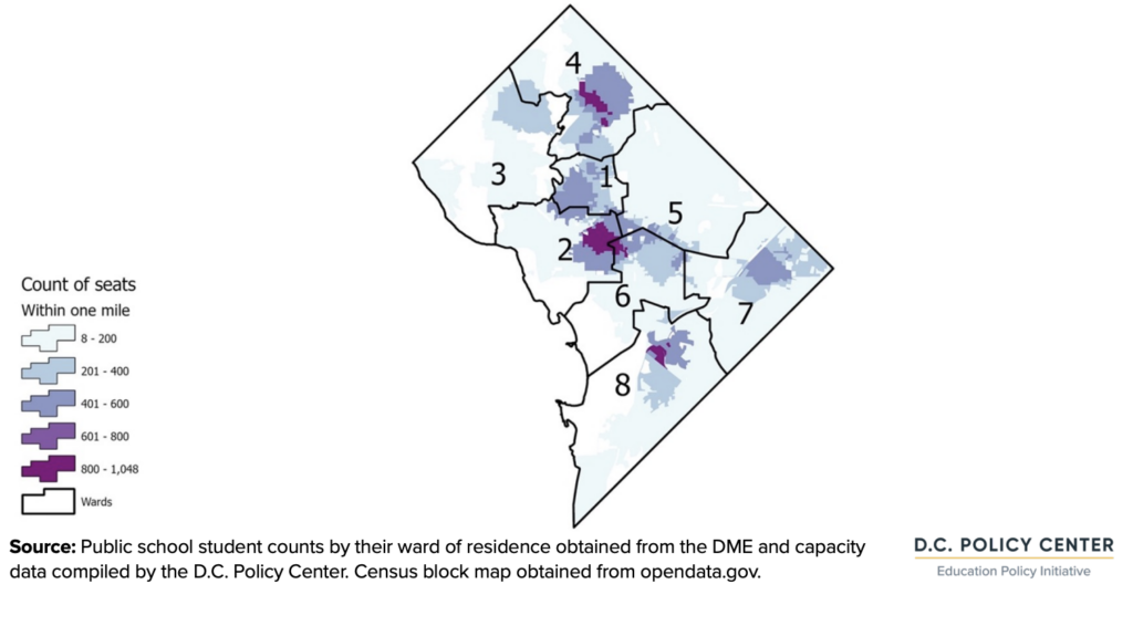 map of High school summer seats within a mile of student residence