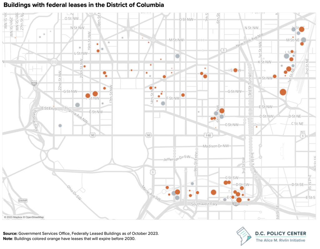 map of buildings with federal leases in DC